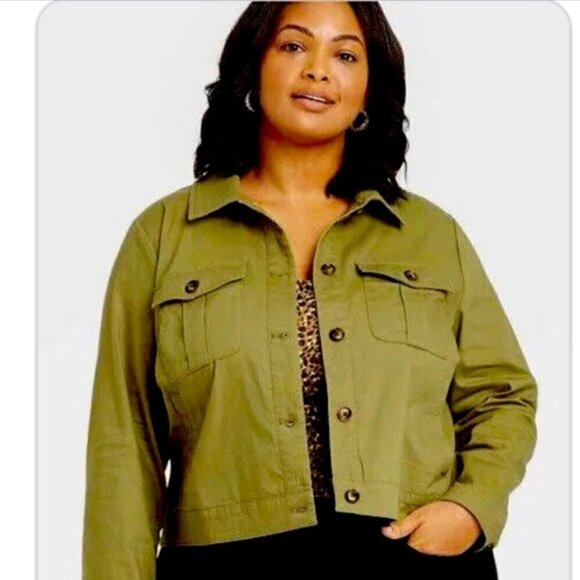 NWT Ava & Viv  plus size olive green button front utility jacket - Picture 1 of 8